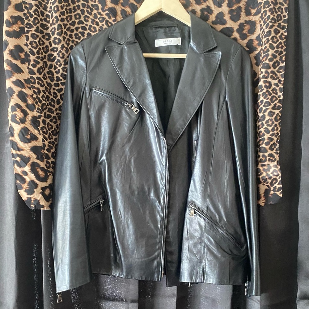 Prada Black Leather Jacket with Label